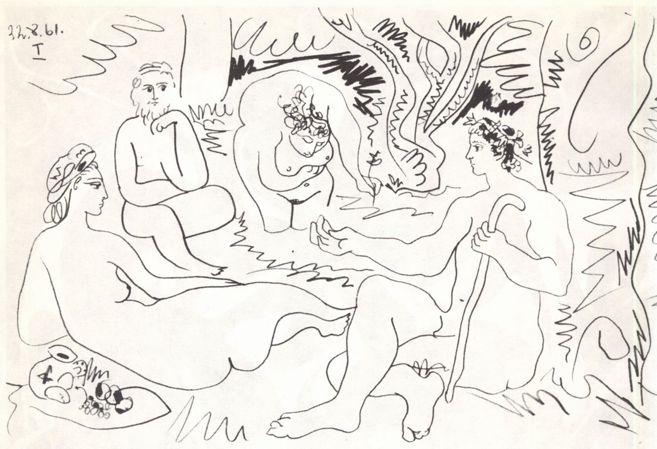 120—123. Рисунки из цикла вариаций на тему картины Э. Мане «Завтрак на траве». 1961 120—123. Рисунки из цикла вариаций на тему картины Э. Мане «Завтрак на траве». 1961