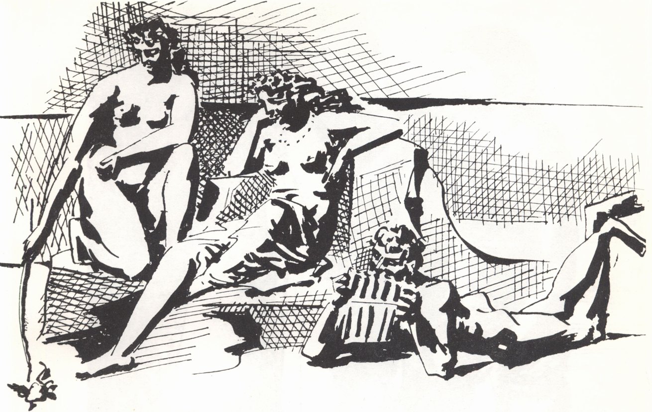 24. Две обнаженные и пан, играющий на свирели. 1923. Рисунок пером. 24×31 24. Две обнаженные и пан, играющий на свирели. 1923. Рисунок пером. 24×31