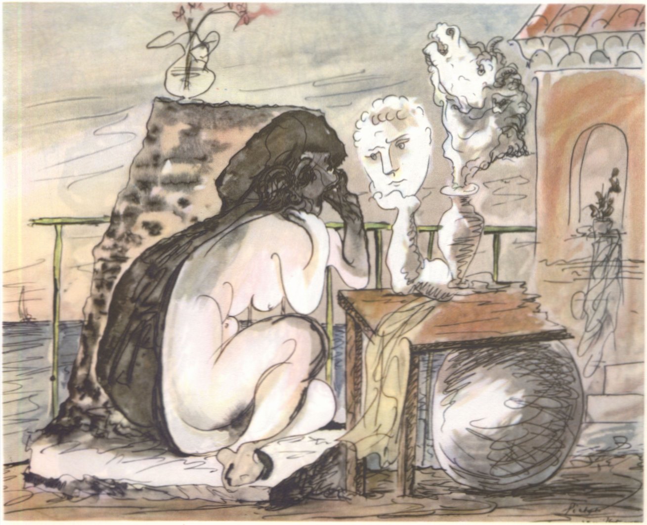 43. Обнаженная на фоне пейзажа. 1933. Акварель. 40×48 43. Обнаженная на фоне пейзажа. 1933. Акварель. 40×48