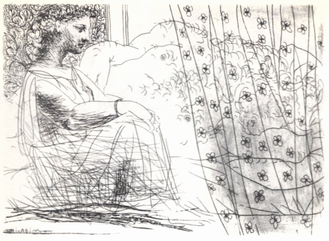 48. Девушка, сидящая около спящего минотавра. 1933. Комбинированная техника. 19,3×26,9 48. Девушка, сидящая около спящего минотавра. 1933. Комбинированная техника. 19,3×26,9