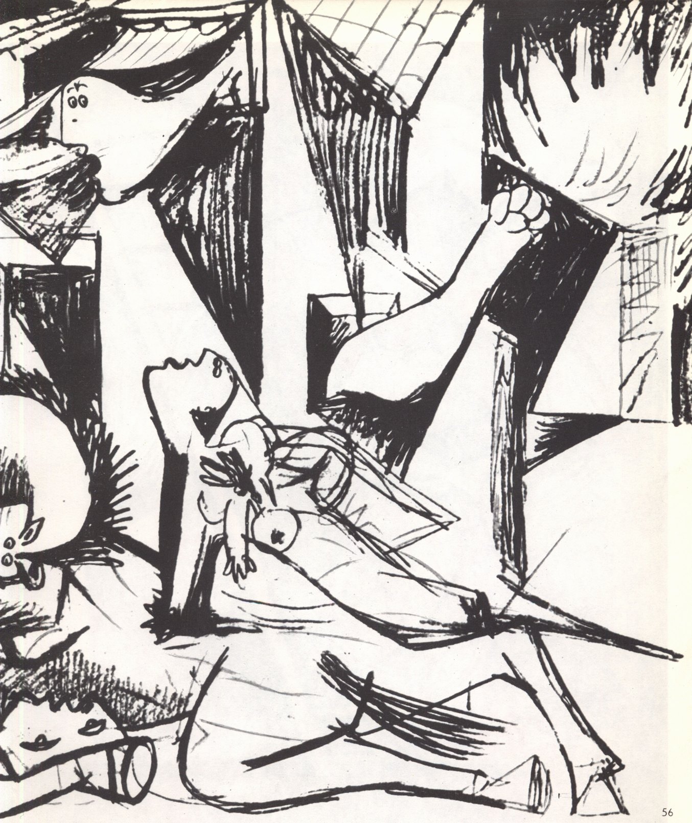 56. Эскиз для панно «Герника». 1937. Уголь. 24×45. Собственность художника 56. Эскиз для панно «Герника». 1937. Уголь. 24×45. Собственность художника