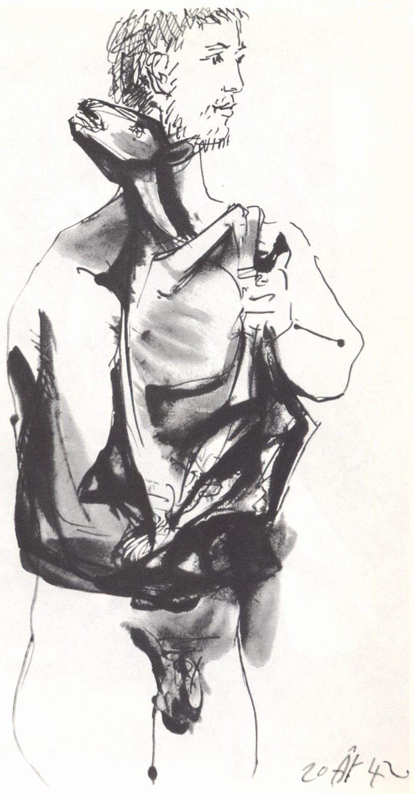 60. Человек с ягненком. 1942. Тушь. 68×44,5. Собственность художника 60. Человек с ягненком. 1942. Тушь. 68×44,5. Собственность художника