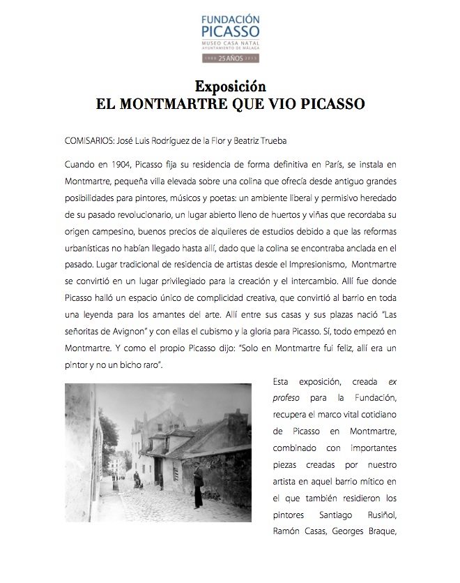 Дом-музей Пикассо в Малаге приглашает на выставку «Монмартр, который видел Пикассо» Дом-музей Пикассо в Малаге приглашает на выставку «Монмартр, который видел Пикассо»
