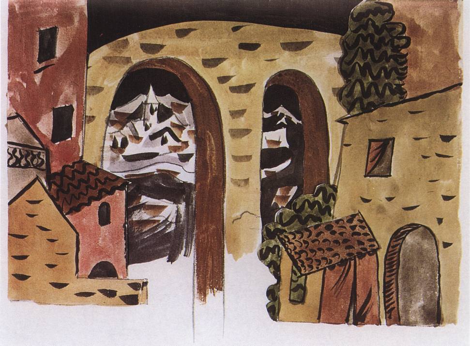 XI. Этюд декорации к балету «Треуголка». 1919 XI. Этюд декорации к балету «Треуголка». 1919