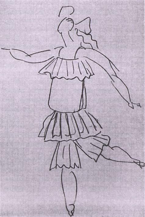 12. Эскиз костюма Американской девочки к балету «Парад». 1917 12. Эскиз костюма Американской девочки к балету «Парад». 1917