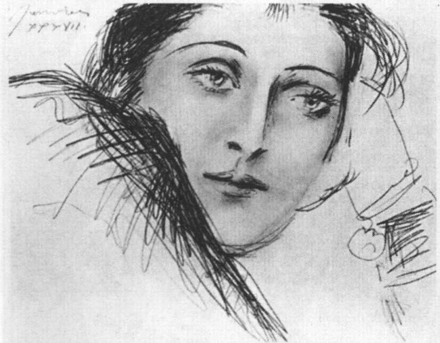 Портрет Доры Маар. 27 января 1937 года. Карандашный рисунок на бумаге, 12x16 Портрет Доры Маар. 27 января 1937 года. Карандашный рисунок на бумаге, 12x16