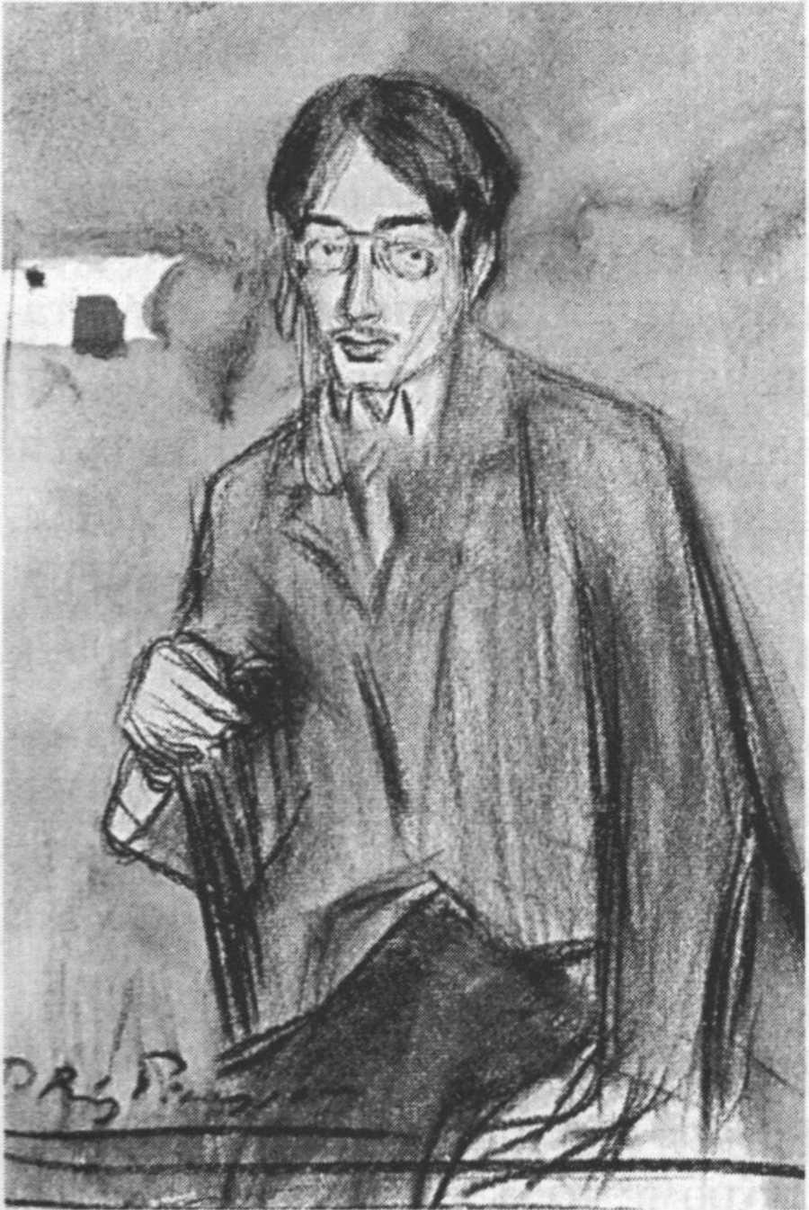 Сидящий Сабартес. Барселона, 1900. Бумага, уголь, акварель, 19x13 Сидящий Сабартес. Барселона, 1900. Бумага, уголь, акварель, 19x13