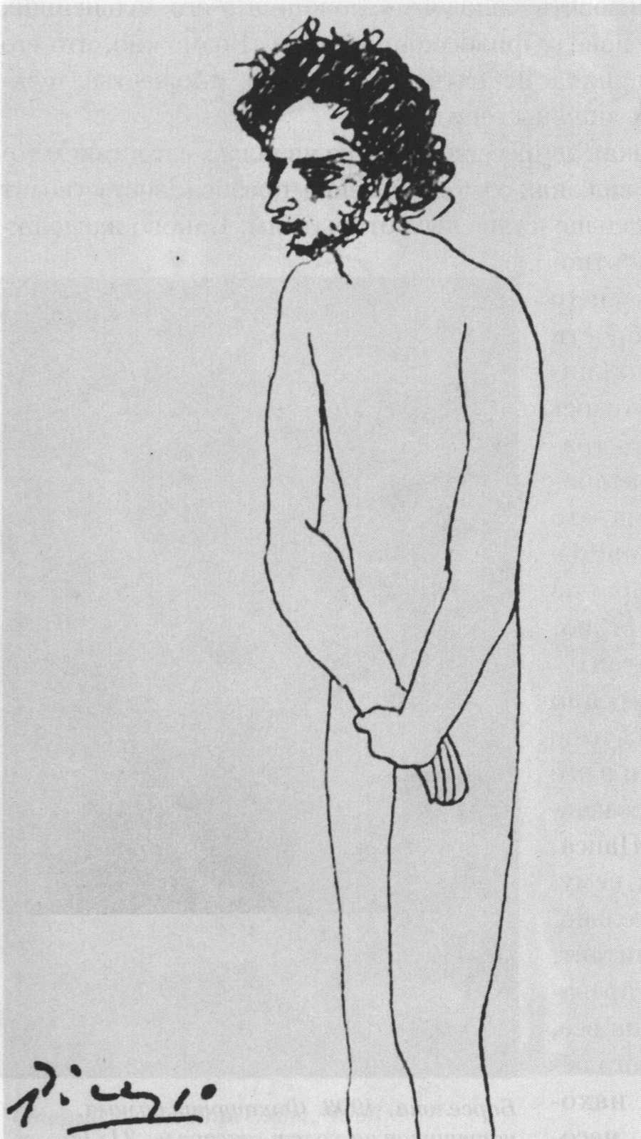 Обнаженный Касагемас. Барселона, 1903-1904. Перо и голубая пастель на открытке, 5x4 Обнаженный Касагемас. Барселона, 1903-1904. Перо и голубая пастель на открытке, 5x4