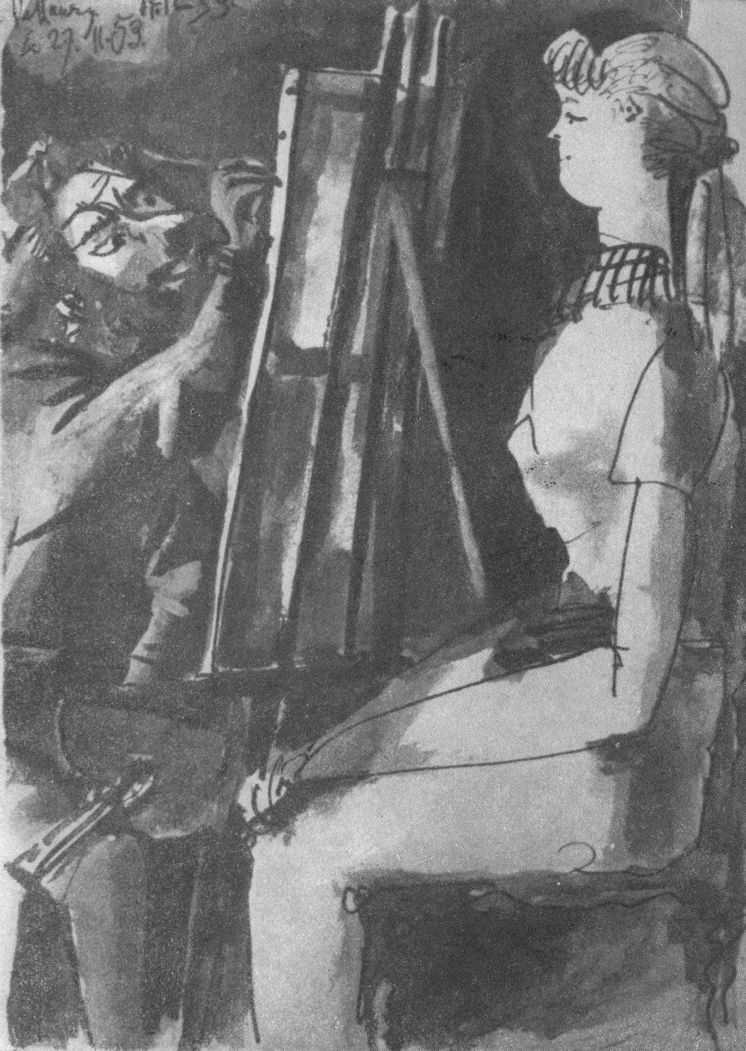 Художник и его модель. Рисунок. 1954 Художник и его модель. Рисунок. 1954